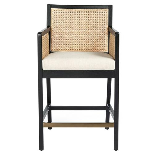 Annette Coastal Beach White Performance Ebony Oak Wood Counter Stool | Kathy Kuo Home