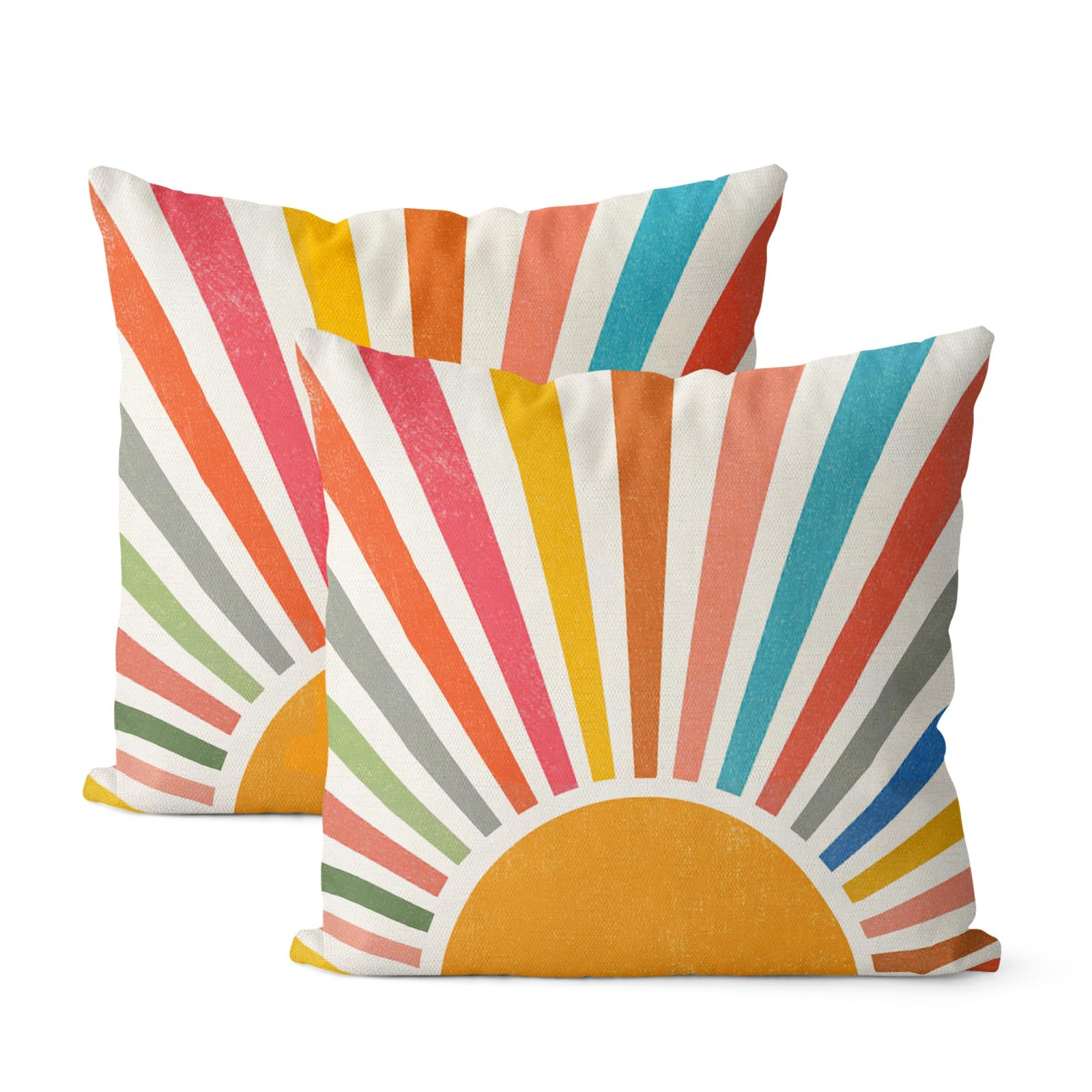Summer Pillow Covers 18x18 Set of 2 Colorful Stripes Yellow Sunshine Throw Pillows Outdoor Boho R... | Amazon (US)