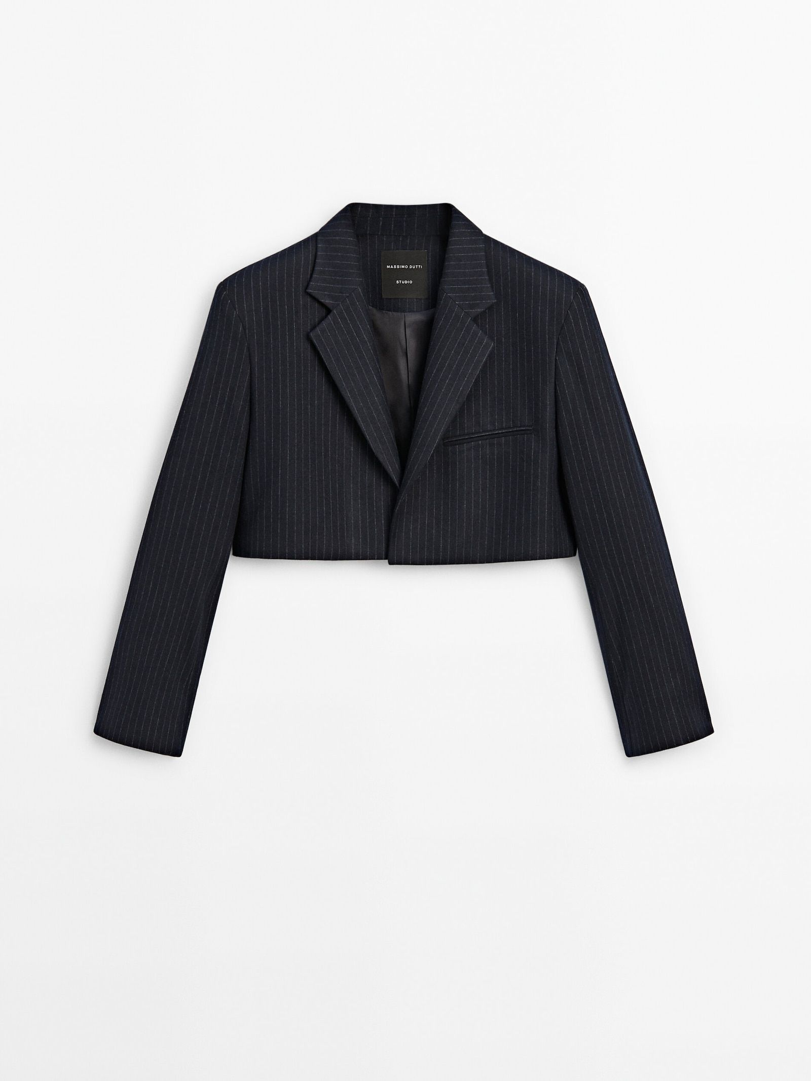 Pinstriped cropped blazer - Studio | Massimo Dutti UK