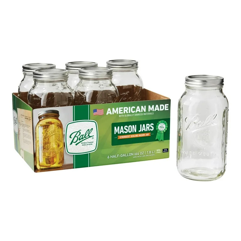 Ball 64 oz Mason Jars, Wide Mouth Half Gallon Canning Jars with Lids and Rings, 6-Pack Extra Larg... | Walmart (US)