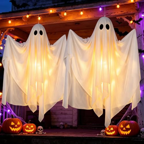2 Pack 47IN Halloween Decorations Outdoor Hanging Swing Ghost Warm White | Amazon (US)