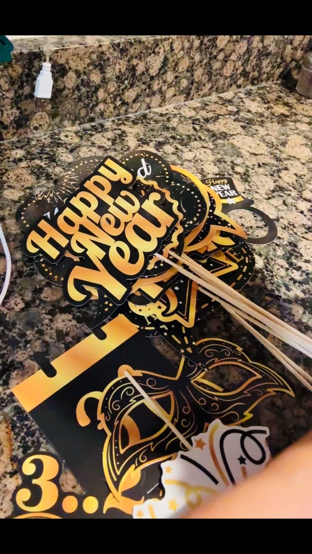 Getting our Happy New Year props ready for our 360 video booth and the selfie Photo Booth for an NYE gala! 