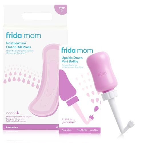 Bundle of Frida Mom Upside Down Peri Bottle + Postpartum Maternity Catch-All Pads for Postpartum Care and Perineal Recovery After Birth | Amazon (US)