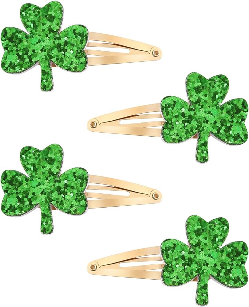 2 Pairs Glitter Green Clover Hair Clips Lucky Shamrock Hairpins Women Girls St. Patrick's Day Cos... | Amazon (US)