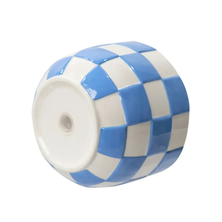 Mainstays Lennon 6" x 6" x 4.5" Round Blue Checkered Ceramic Planter | Walmart (US)