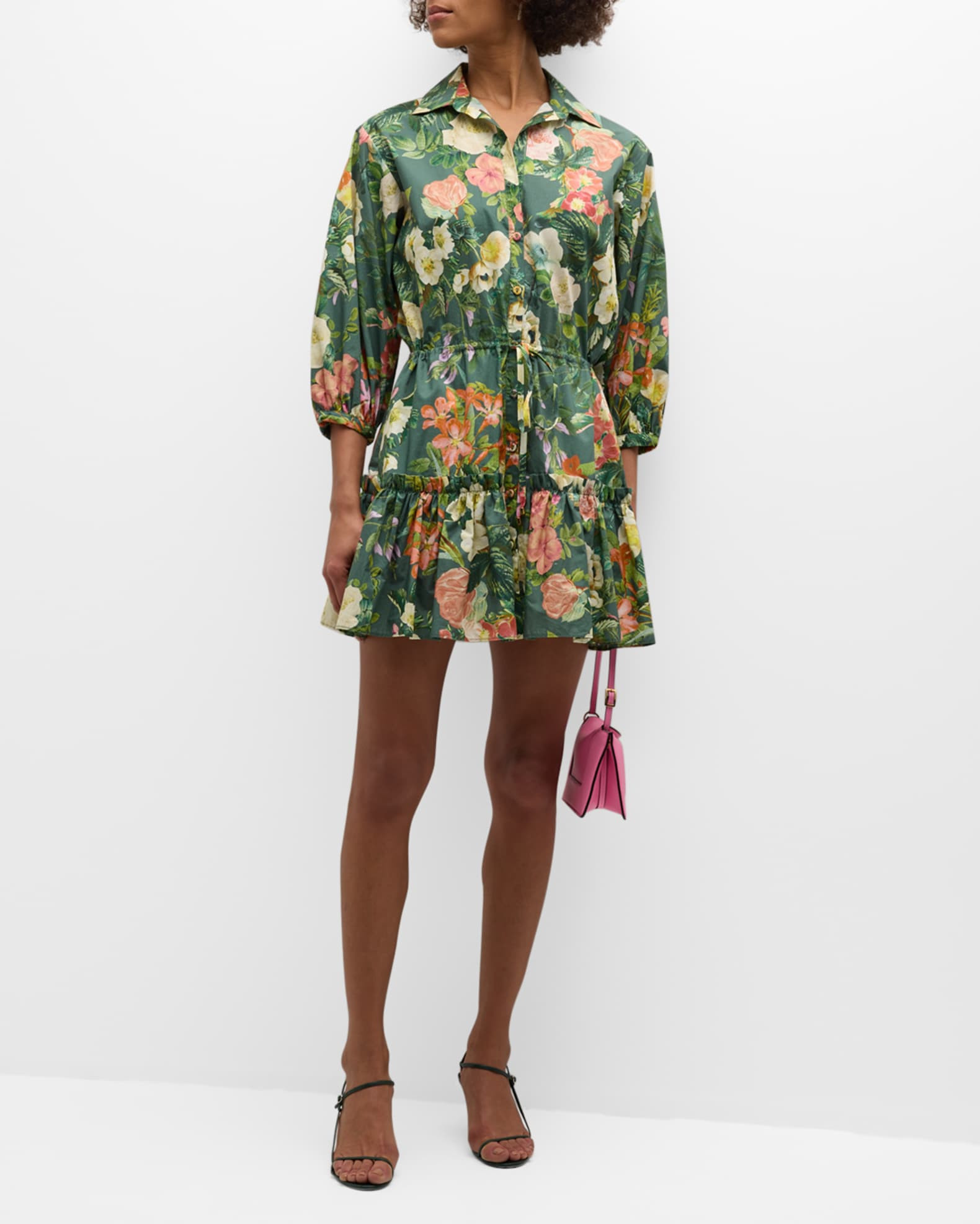 Cara Cara Robin Puff-Sleeve Floral Poplin Mini Dress | Neiman Marcus