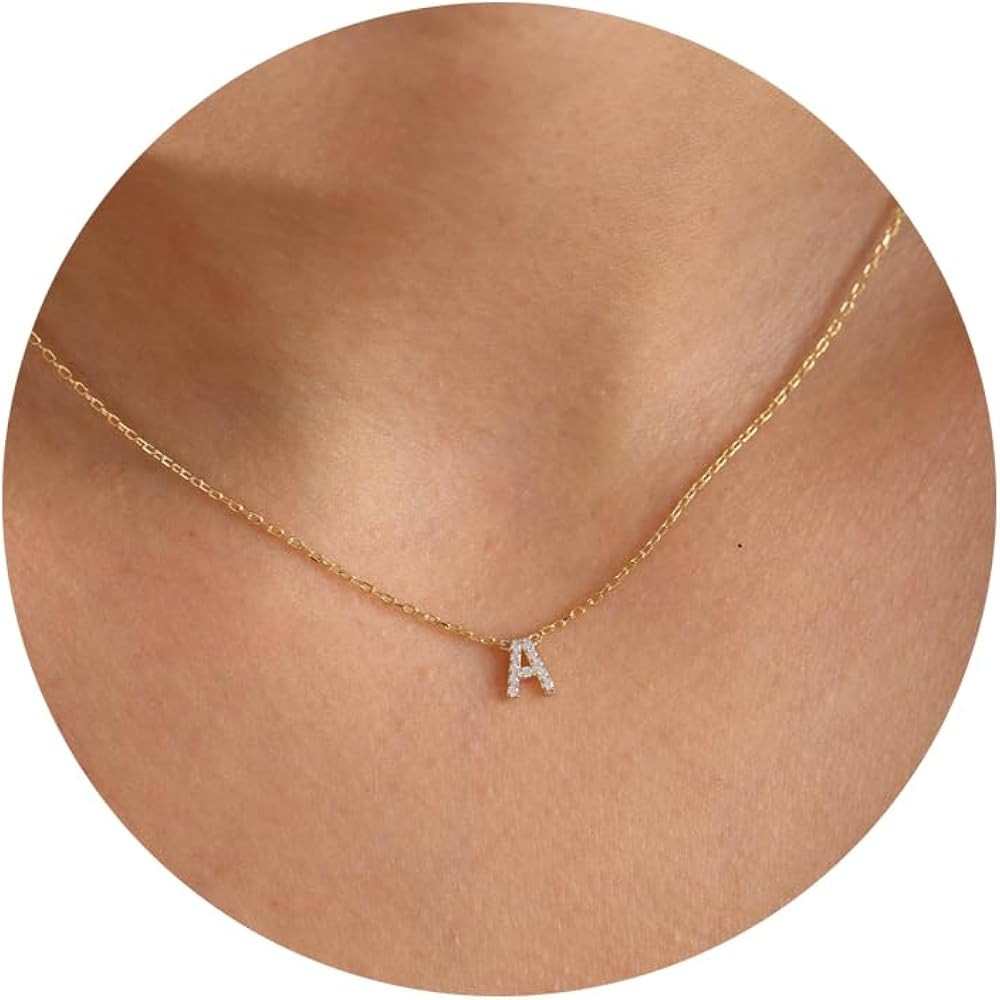 KICKGY Initial Necklaces for Women, Dainty Gold Letter Necklace 14k Gold Plated Personalized CZ I... | Amazon (US)