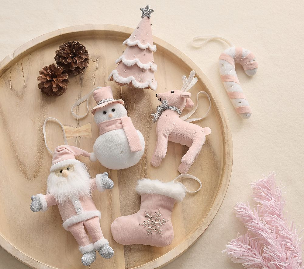 Pink Velvet Christmas Ornaments, Set of 6 | Pottery Barn Kids