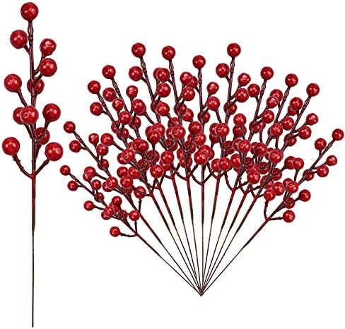 30 Pack Artificial Red Berries Stems, Berry Twig Stem Berry Picks Decorations for Christmas Ornam... | Amazon (US)