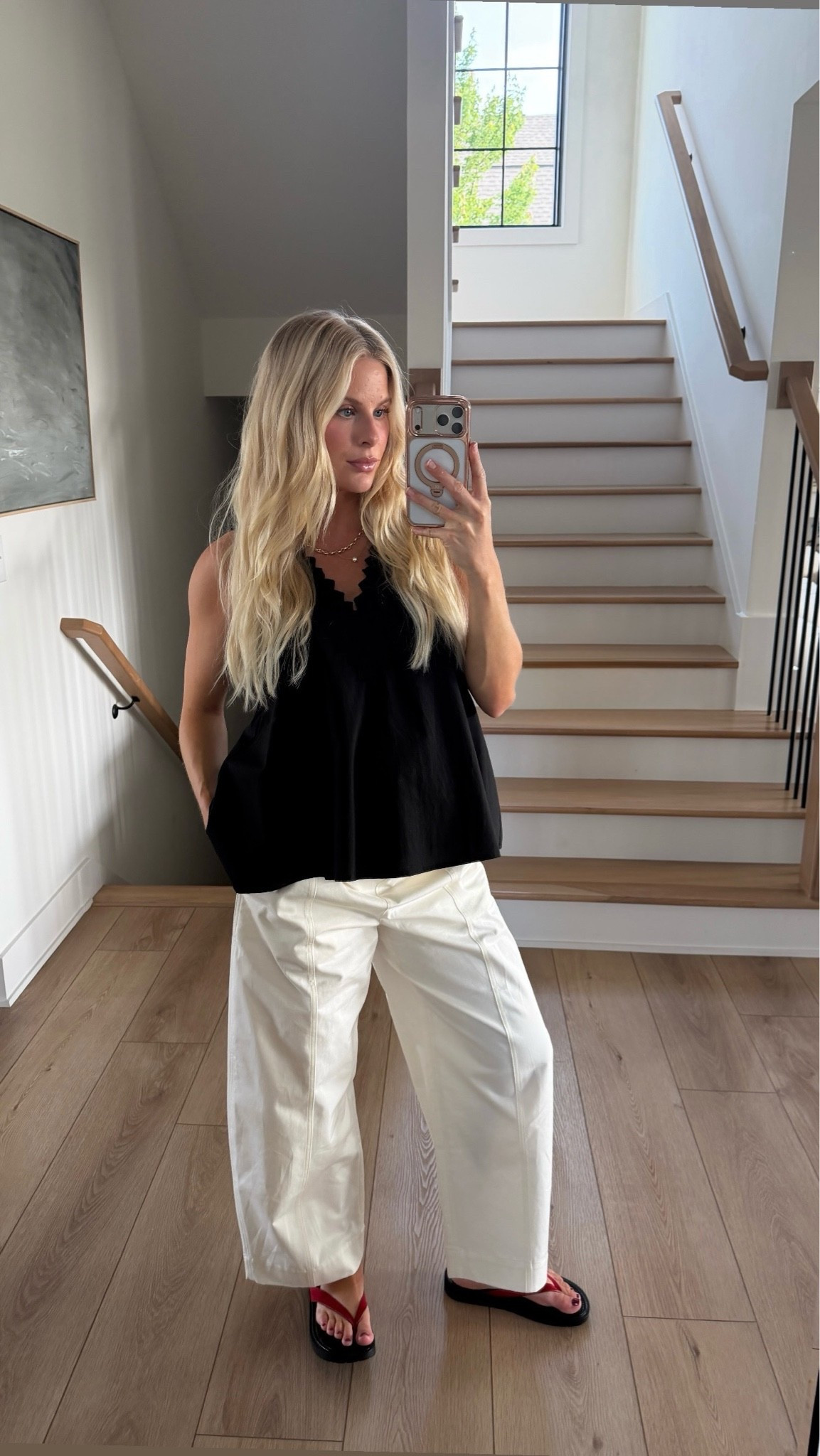 SIZE: 4 in top, medium in pants (sized up for pregnancy), shoes run tts, code “kpgs20!” for discount on necklace! #kathleenpost

Summer outfit 2026, summer look, bump friendly, casual chic outfit