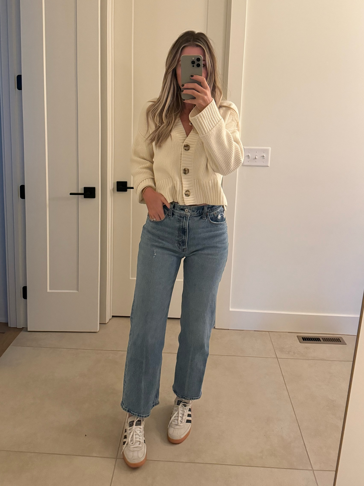 Comfy casual! Jeans in medium wash and shoes size down!

#LTKstyletip #LTKGiftGuide #LTKsalealert