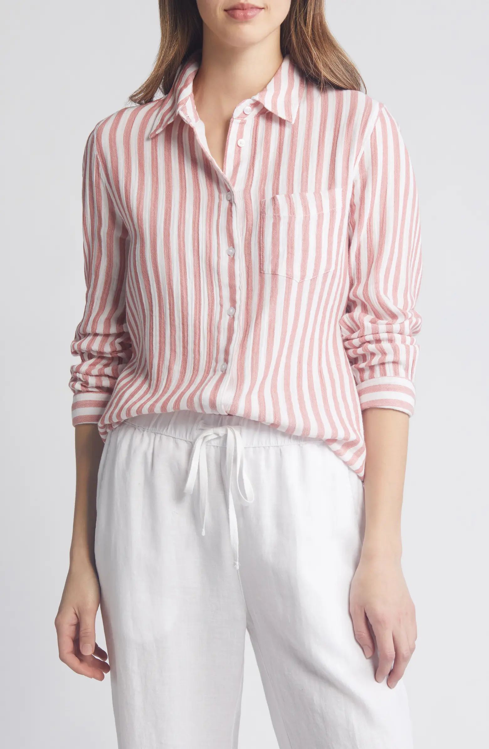 Stripe Cotton Gauze Button-Up Shirt | Nordstrom