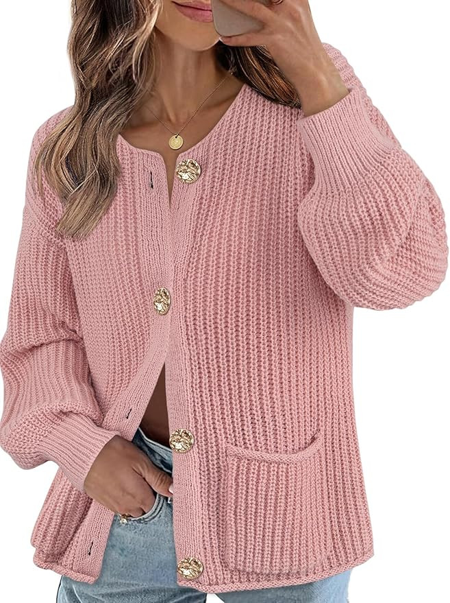 MEROKEETY Women's Long Sleeve Cardigan Sweater Fall Button Down Ribbed Knit Outerwear Coats with ... | Amazon (US)