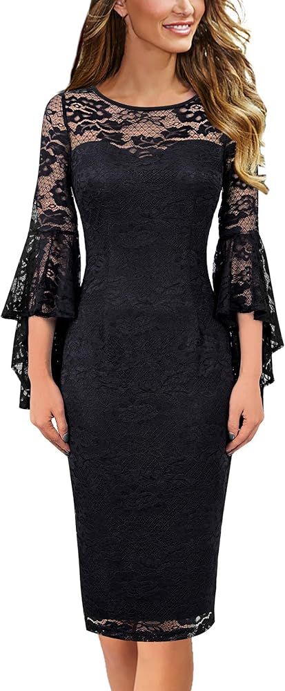 VFSHOW Womens Elegant Bell Sleeve Cocktail Party Bodycon Pencil Sheath Dress | Amazon (US)