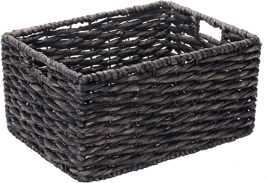 Rectangle Handmade Twisted Wicker Baskets made of Water Hyacinth | Nesting Black Seagrass Bins | ... | Amazon (US)
