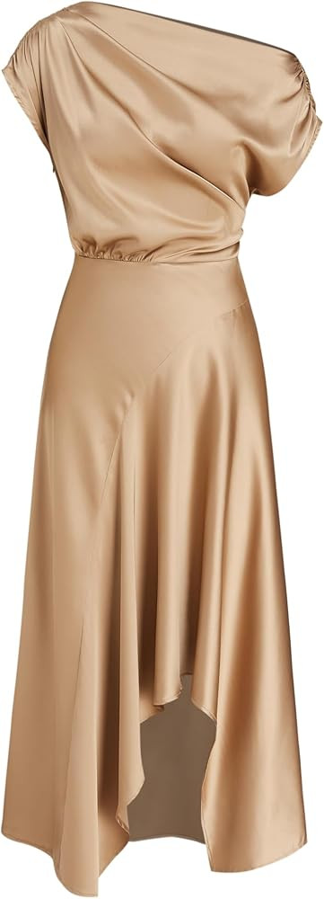 CIDER Summer Maxi Dress Boat Neck Asymmetrical Ruffle Sleeveless Cocktail Dress | Amazon (US)