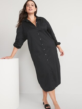 Long-Sleeve Cotton-Poplin Midi Shirt Dress for Women | Old Navy (US)