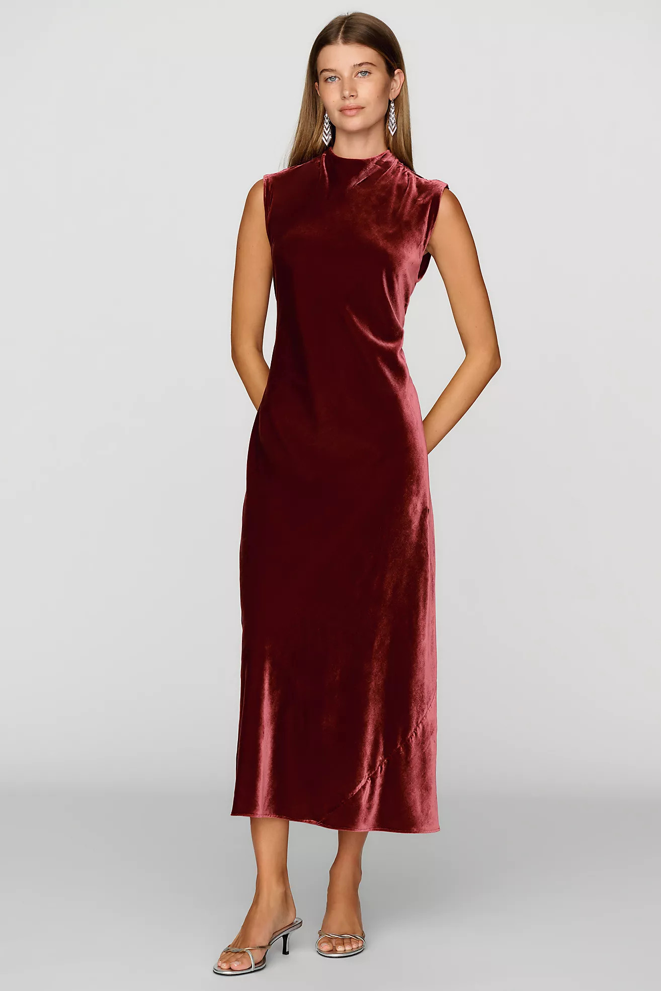 Maeve Charlette Velvet Mock Neck Midi Dress | Anthropologie (US)