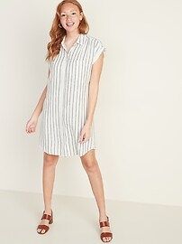 Linen-Blend Striped Shirt Dress for Women | Old Navy (US)