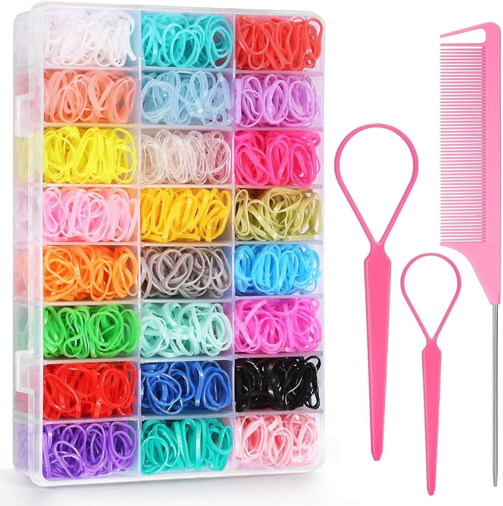 Elastic Hair Bands 24 Colors, BEBEEPOO 2000 pcs Mini Hair Rubber Bands with Organizer Box, Soft S... | Amazon (US)