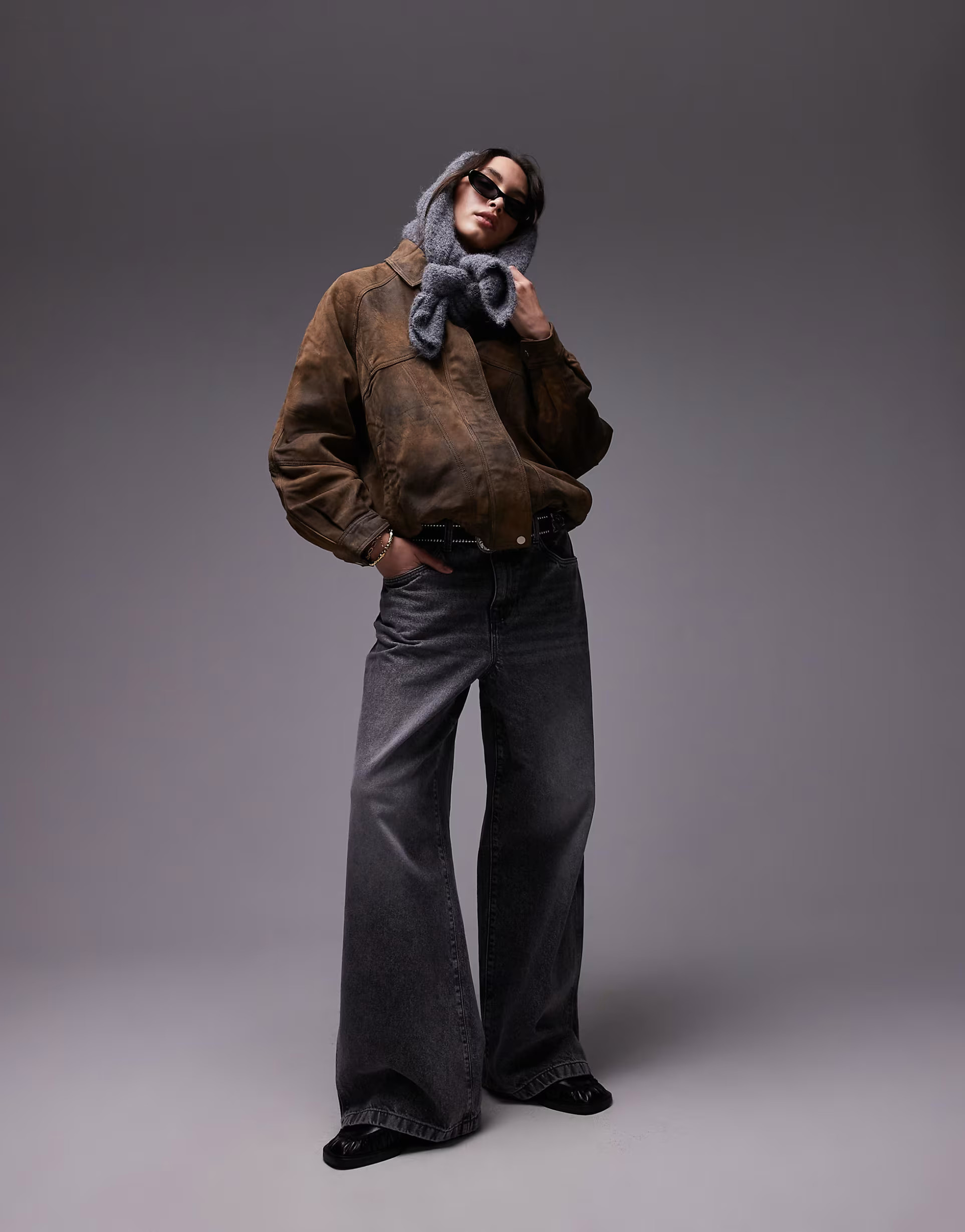 Topshop Premium real leather oversized bomber jacket in stone | ASOS (Global)