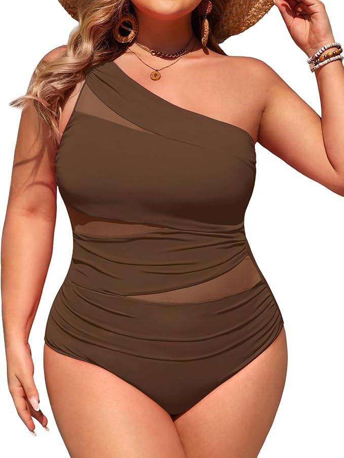Aqua Eve Plus Size One Piece Swimsuit for Women Tummy Control Bathing Suits One Shoulder Swimwear | Amazon (US)
