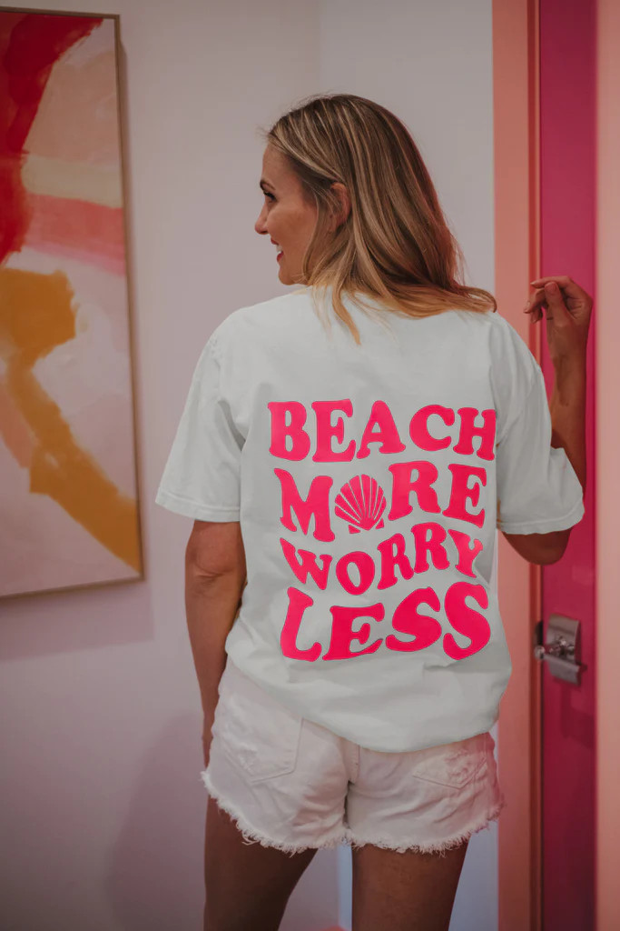 Beach More Worry Less Large Print T-Shirt | Katydid