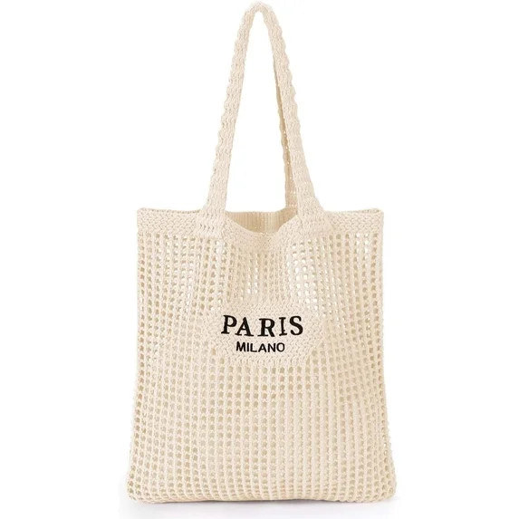 Gocvo Crochet Bag for Women, Crochet Beach Bag Summer Tote Bag Vacation Aesthetic (Beige) | Walmart (US)