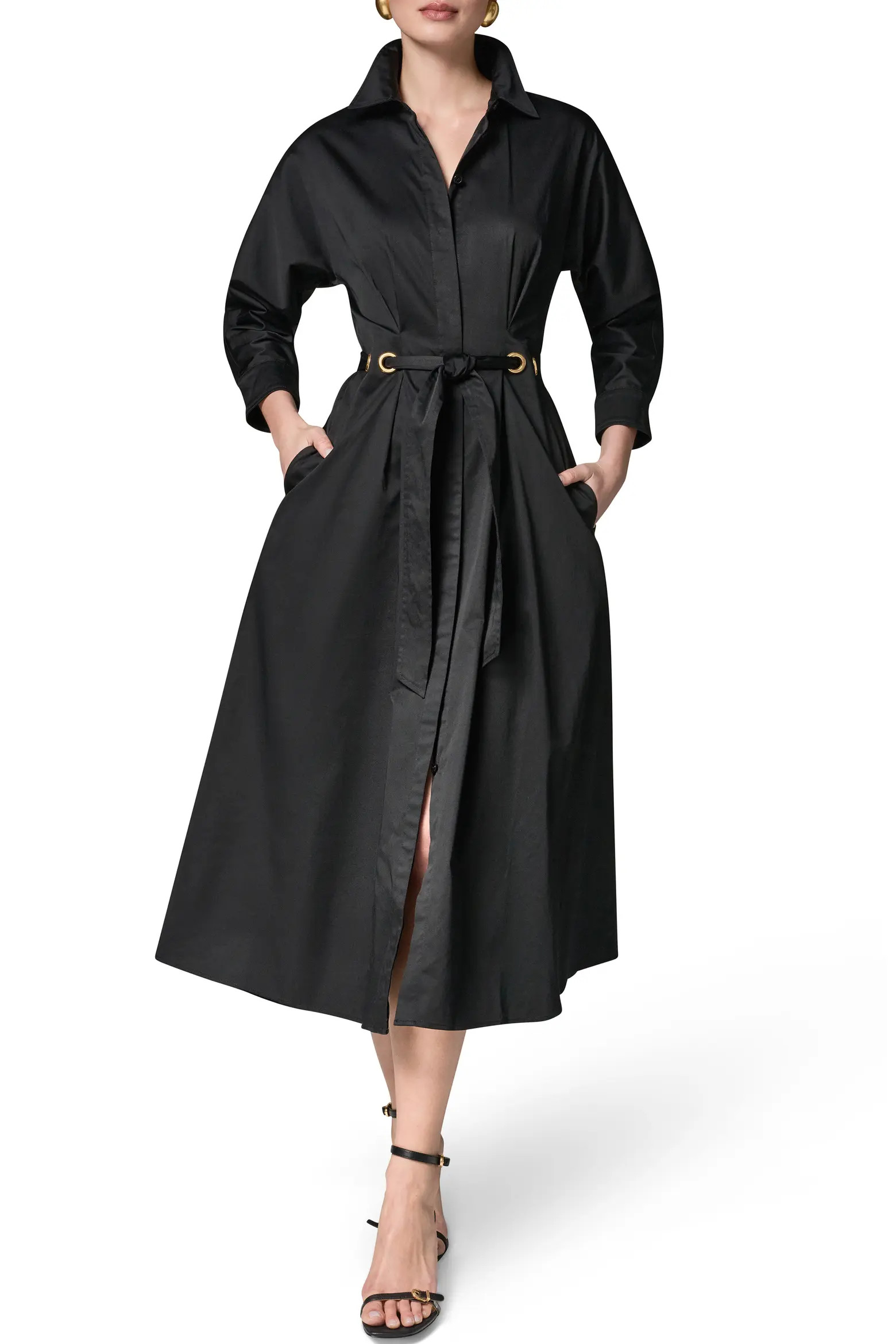Drawstring Waist Stretch Cotton Midi Shirtdress (Women) | Nordstrom | Nordstrom