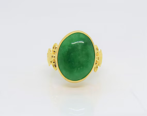 Vintage 18K Solid Yellow Gold Green Jadeite Jade Ring Size 6 | Etsy | Etsy (US)
