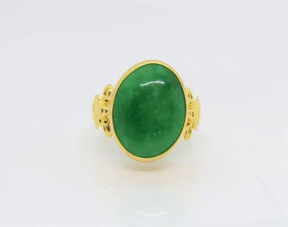 Vintage 18K Solid Yellow Gold Green Jadeite Jade Ring Size 6 | Etsy | Etsy (US)