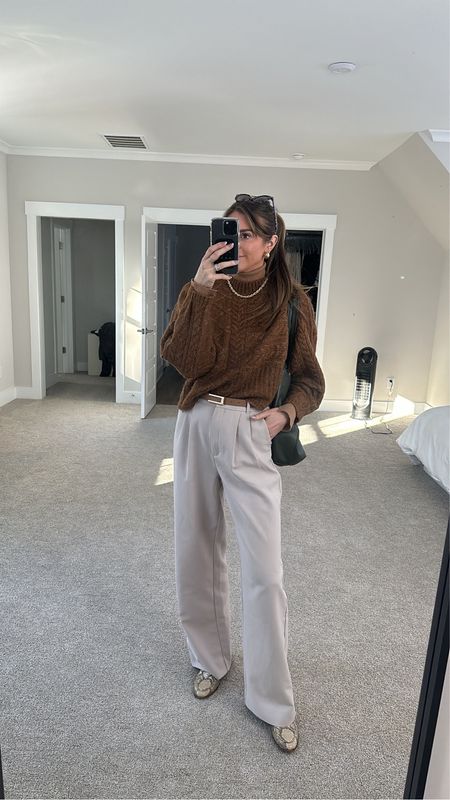 Neutral work fit. S/M in sweater, small in turtleneck (code CLAIRE20) size up one in trousers (wearing a long) 

#LTKfindsunder100 #LTKsalealert #LTKfindsunder50