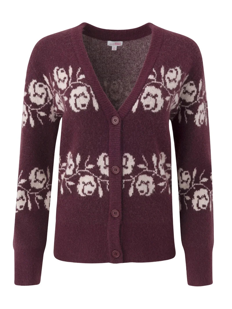 Mills by Millie Bobby Brown Women's Floral Jaquard Sweater Cardigan, Sizes XXS- XXL | Walmart (US)
