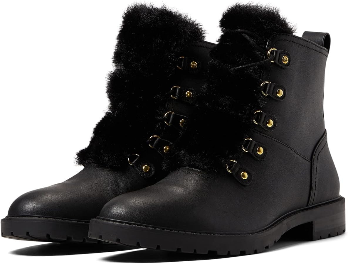 Lauren Ralph Lauren Womens Elliot Leather Ankle Boots Black 9 Medium (B,M) | Amazon (US)