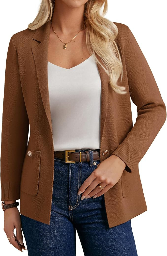 GRACE KARIN Women Sweater Blazers Business Casual Long Sleeve Work Cardigan Open Front Lapel Suit... | Amazon (US)