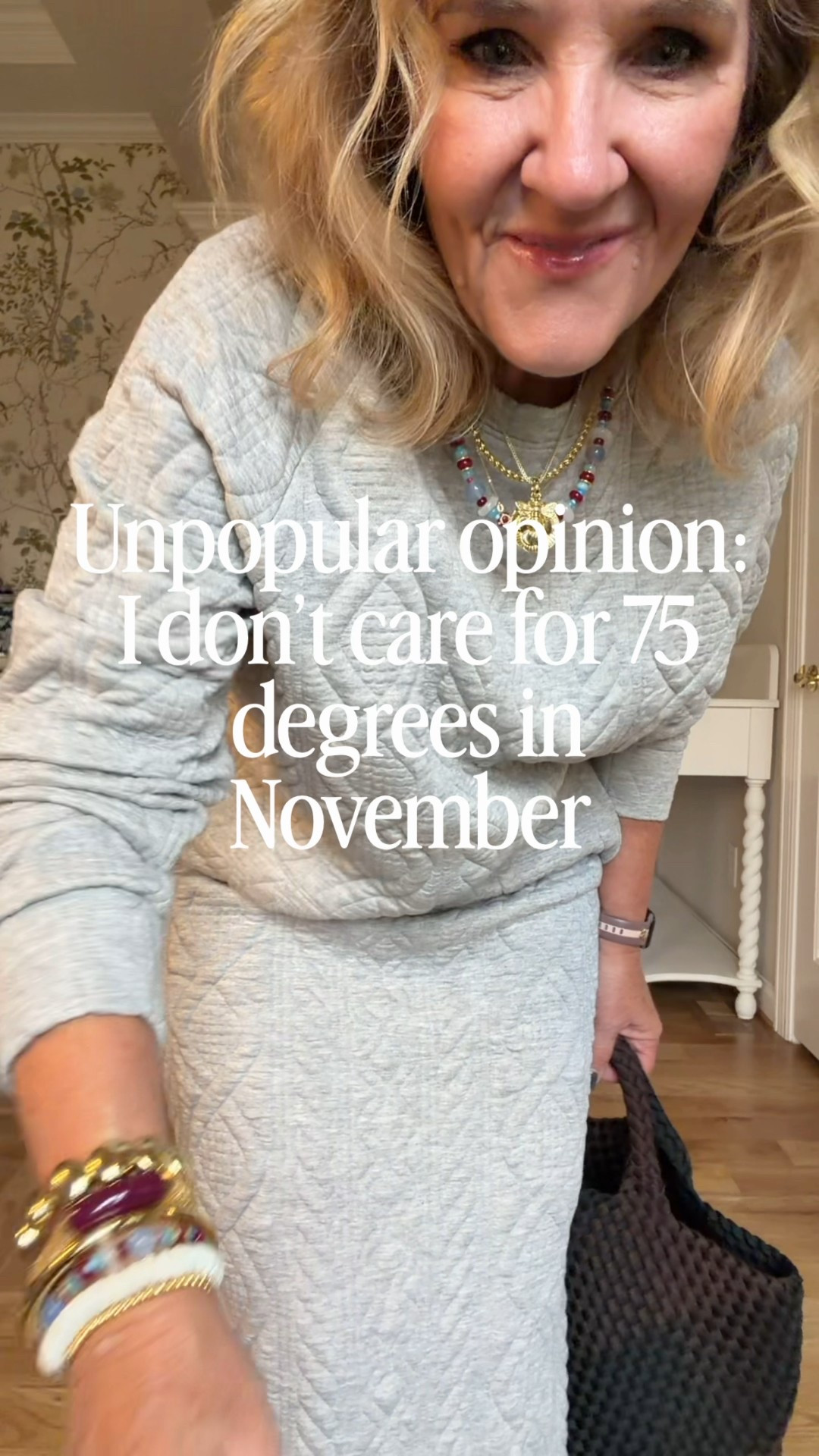 Textured skirt and top. Great for a Thanksgiving outfit or even travel day. 
Skirt size medium petite 
Top size  medium. 
Sneakers tts 
20% off my jewelry code NANETTE20
Naghedi bag is a gorgeous neoprene tote. A splurge and it’s a statement  

#LTKOver40 #LTKPetite #LTKSaleAlert