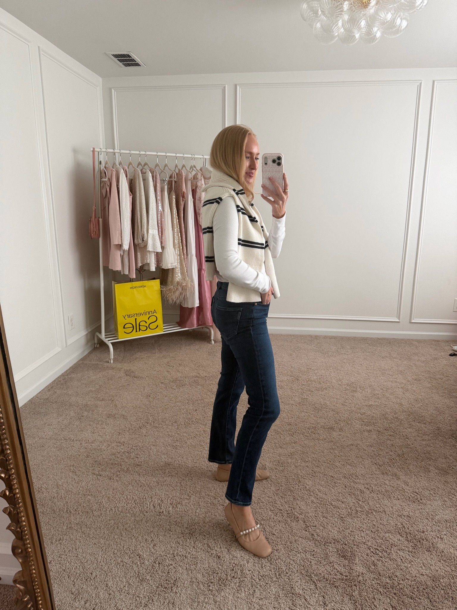 East summer to fall transition outfit styling wardrobe staples from the Nordstrom anniversary sale. 

Jeans - TTS wearing a 27. Have a slight stretch 

Sweater is a relaxed fit. I got a small 
Flats are TTS. If between go with your size down!

#LTKSaleAlert