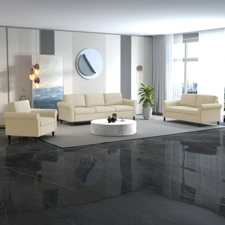 MUZZ Soft Couches Set for Living Room,3 Piece Modular Sleeper Sofa with 5.9“ Upholstered Cushio... | Walmart (US)