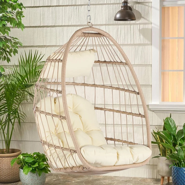 Hanging Egg Chair, Indoor Outdoor Swing Egg Chair Without Stand, Wicker Hammock Chair Swing with ... | Walmart (US)