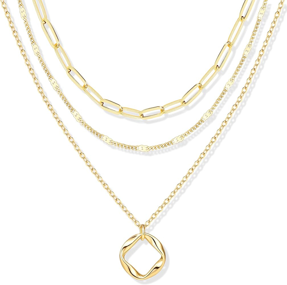 Layered Gold Necklaces for Women,Stackable Dainty 14K Gold Silver Plated Trendy Circle Paperclip ... | Amazon (US)