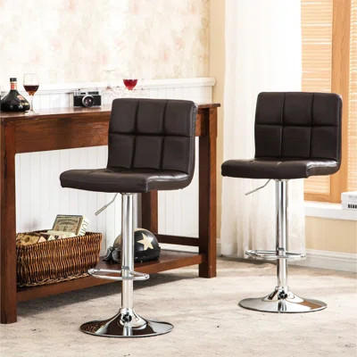 2pcs Brown Hydraulic Swivel Stools. Faux Leather Seat With Foam Padding. Base And Adjustable Height Mechanism. 360 Degree Rotatable. 17.5w X 17.5d 35 | Wayfair North America