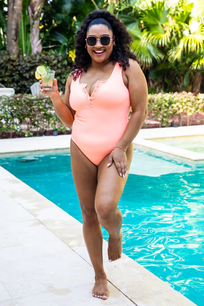 Floating Into Summer Peach One Piece Swimsuit | Pink Lily