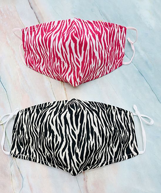 JC Sunny Women's Fabric Face Masks - Pink & White Zebra Assorted 2-Piece Non-Medical Face Mask Set | Zulily