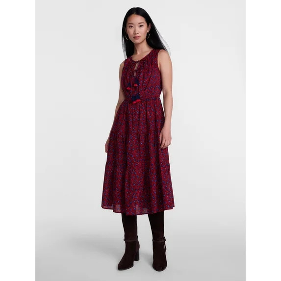 Scenario Women's and Women's Plus Sleeveless Tie Neck Tiered Midi Dress, Sizes XS-4X | Walmart (US)