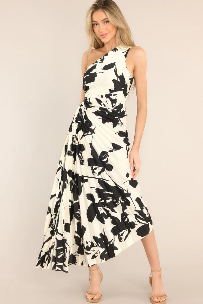 Timeless Ivory and Black Print Pleated Maxi Dress | Red Dress 