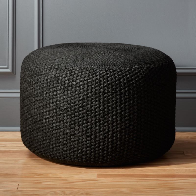 Criss Knit Black Pouf + Reviews | CB2 | CB2