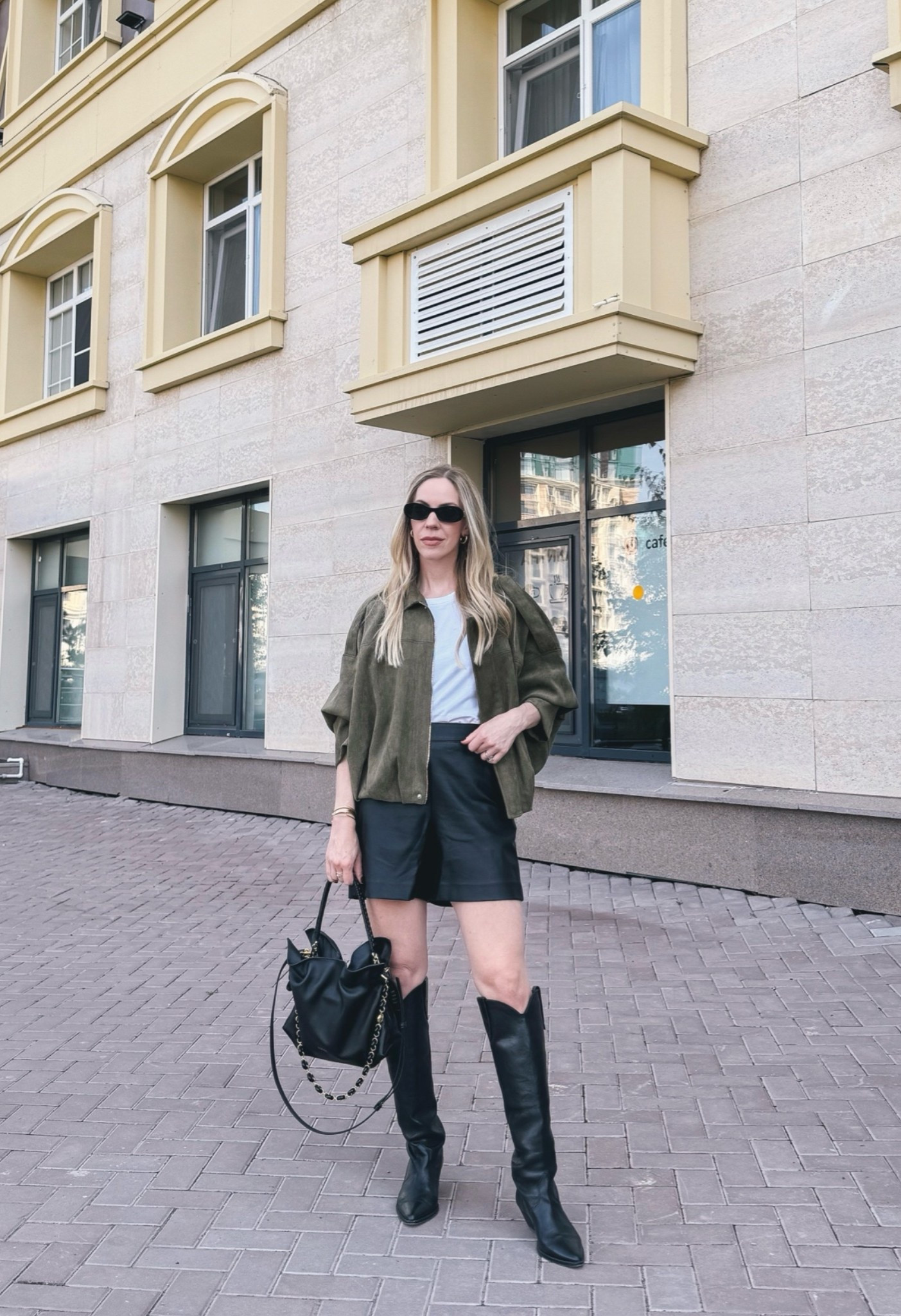 Transitional summer to fall outfit with cropped faux suede jacket, leather shorts, cowboy boots

#LTKSeasonal #LTKOver40