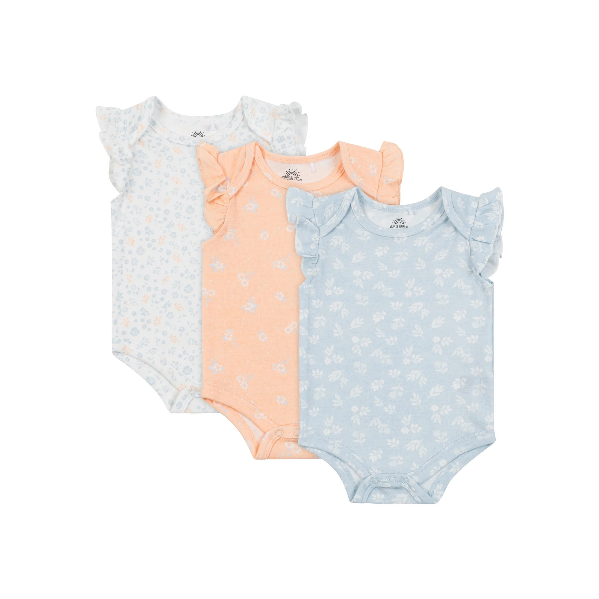 Wonderluxe Newborn Girls' Short Sleeve Bodysuits, 3-Pack, Sizes 0-3M-6-9M - Walmart.com | Walmart (US)