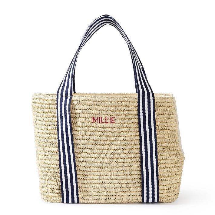 Striped Twill Straw Pet Tote | Mark and Graham