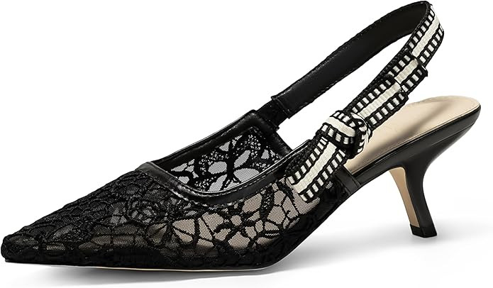 Women's Slingback Kitten Heels Closed Pointed Toe Bowknot Knitted Slip On Pumps Dress Shoes | Amazon (US)